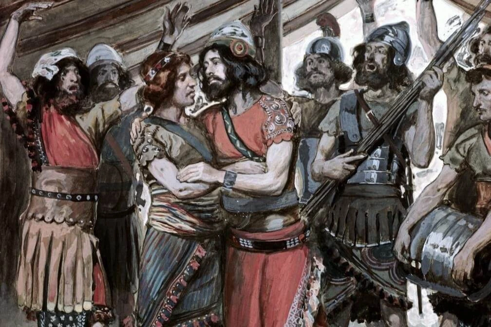 James Tissot's painting of David and Jonathan embracing, symbolizing biblical intimacy, covenant, and the Hebrew concept of yadaʿ as relational knowing.